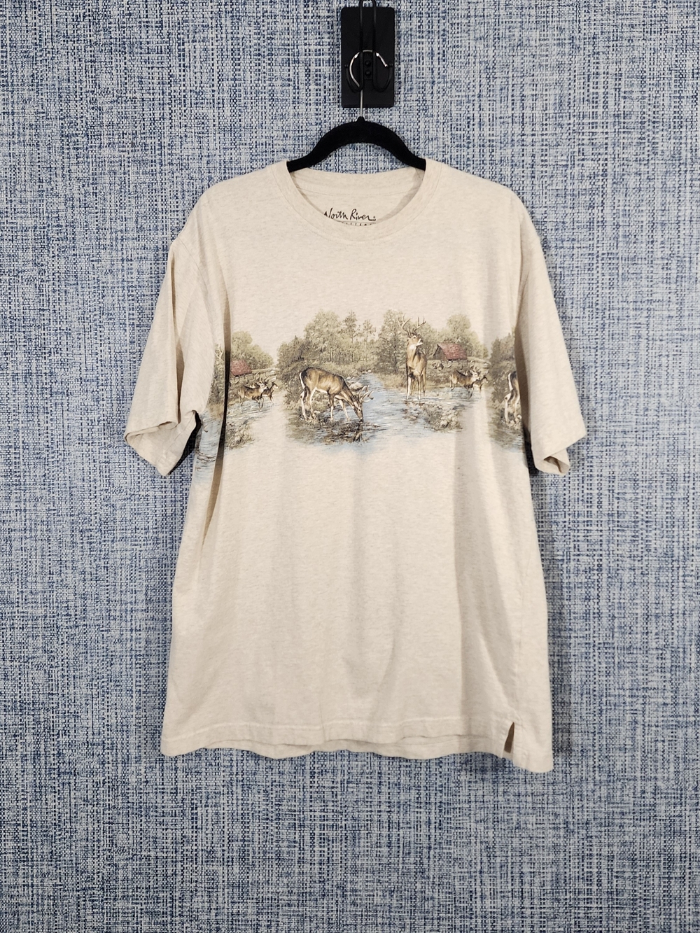 North River Outfitters Wrap-Around Deer Nature Graphic Tee Beige Large